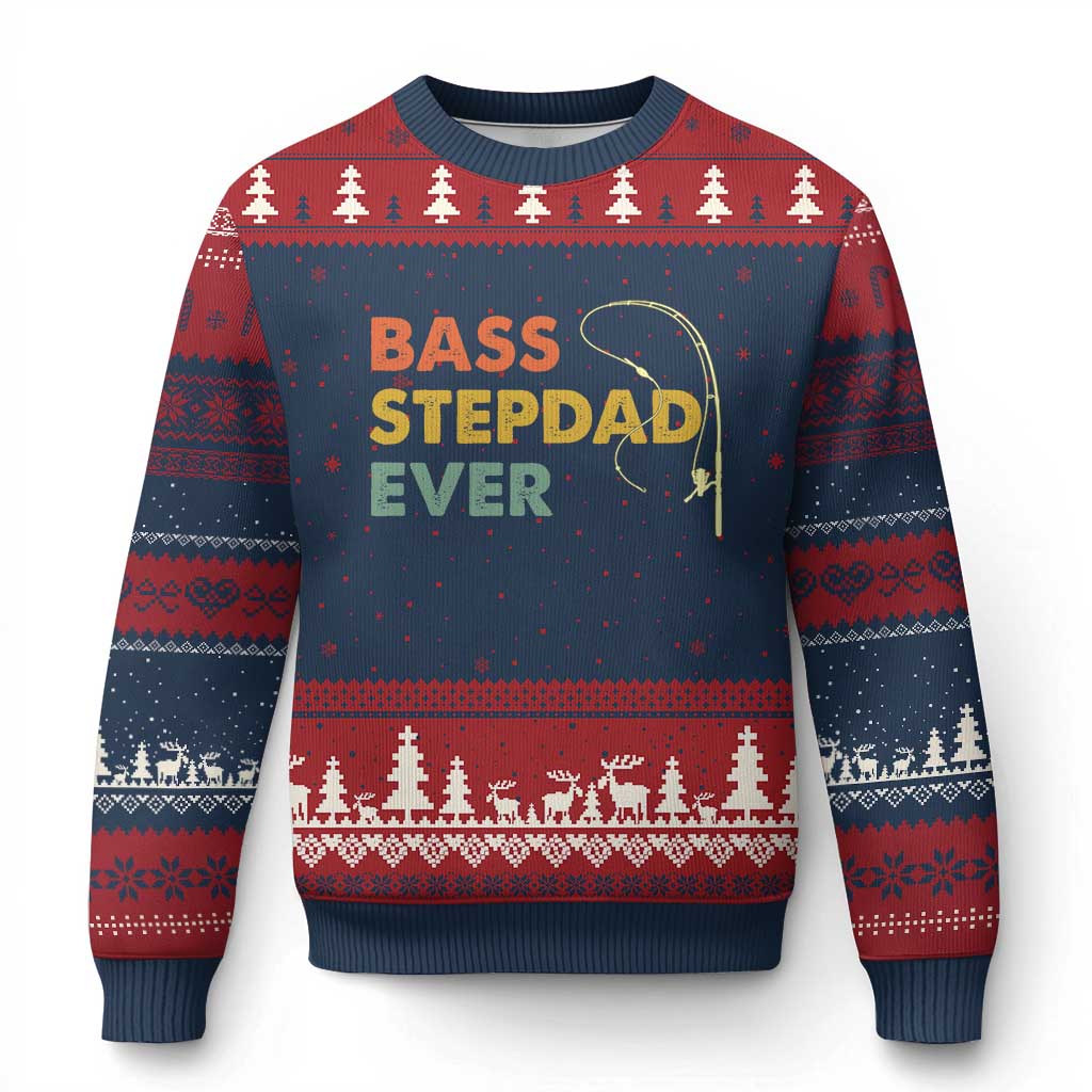 Fishing Bonus Dad Ugly Christmas Sweater Retro Bass Stepdad Ever Fathers Day Fisherman