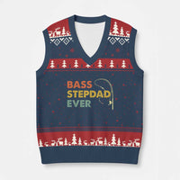 Fishing Bonus Dad V-Neck Knit Sweater Vest Retro Bass Stepdad Ever Fathers Day Fisherman