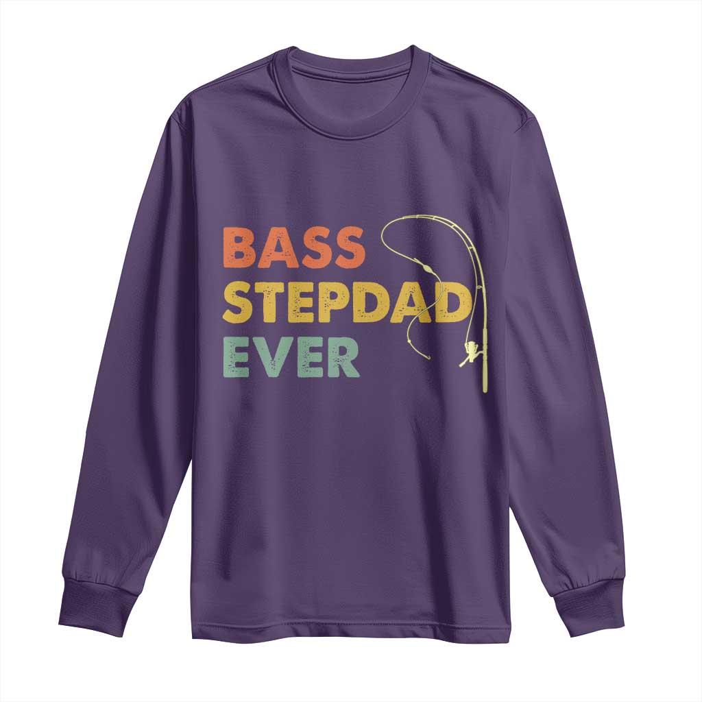 Fishing Bonus Dad Long Sleeve Shirt Retro Bass Stepdad Ever Fathers Day Fisherman