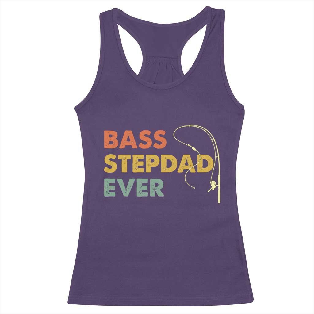 Fishing Bonus Dad Racerback Tank Top Retro Bass Stepdad Ever Fathers Day Fisherman