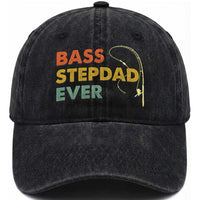 Fishing Bonus Dad Washed Cotton Baseball Cap Retro Bass Stepdad Ever Fathers Day Fisherman