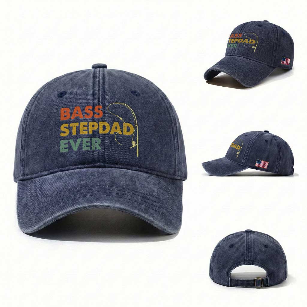 Fishing Bonus Dad Washed Cotton Baseball Cap Retro Bass Stepdad Ever Fathers Day Fisherman