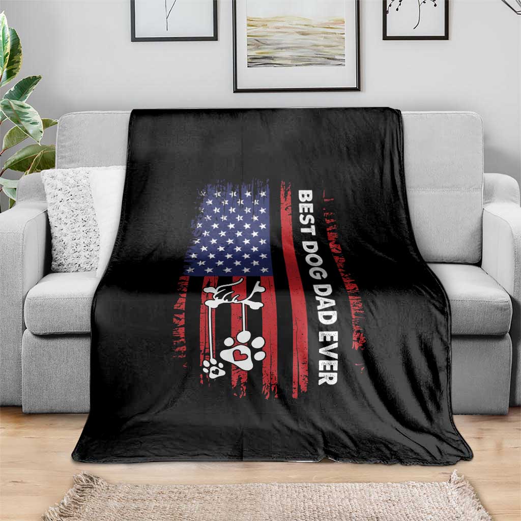 Best Dog Dad Ever Throw Blanket Fathers Day Gift From Dog USA Flag Puppy Lover Paw