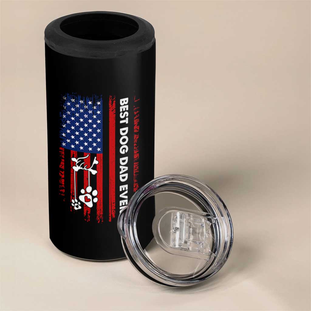 Best Dog Dad Ever 4 in 1 Can Cooler Tumbler Fathers Day Gift From Dog USA Flag Puppy Lover Paw