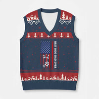 Best Dog Dad Ever V-Neck Knit Sweater Vest Fathers Day Gift From Dog USA Flag Puppy Lover Paw