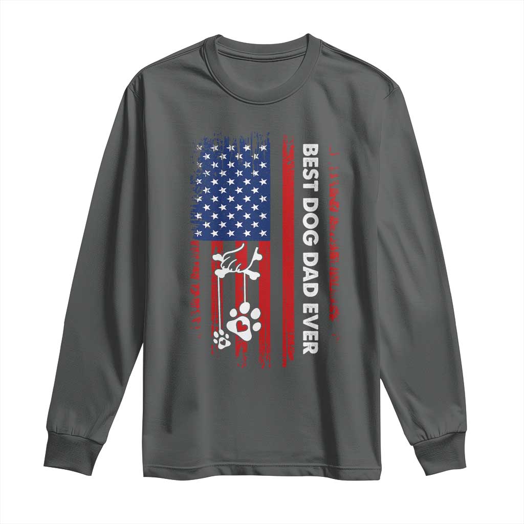 Best Dog Dad Ever Long Sleeve Shirt Fathers Day Gift From Dog USA Flag Puppy Lover Paw