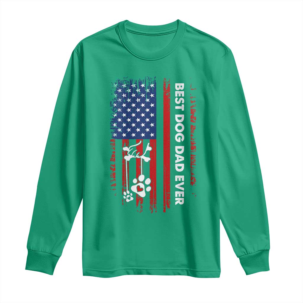 Best Dog Dad Ever Long Sleeve Shirt Fathers Day Gift From Dog USA Flag Puppy Lover Paw