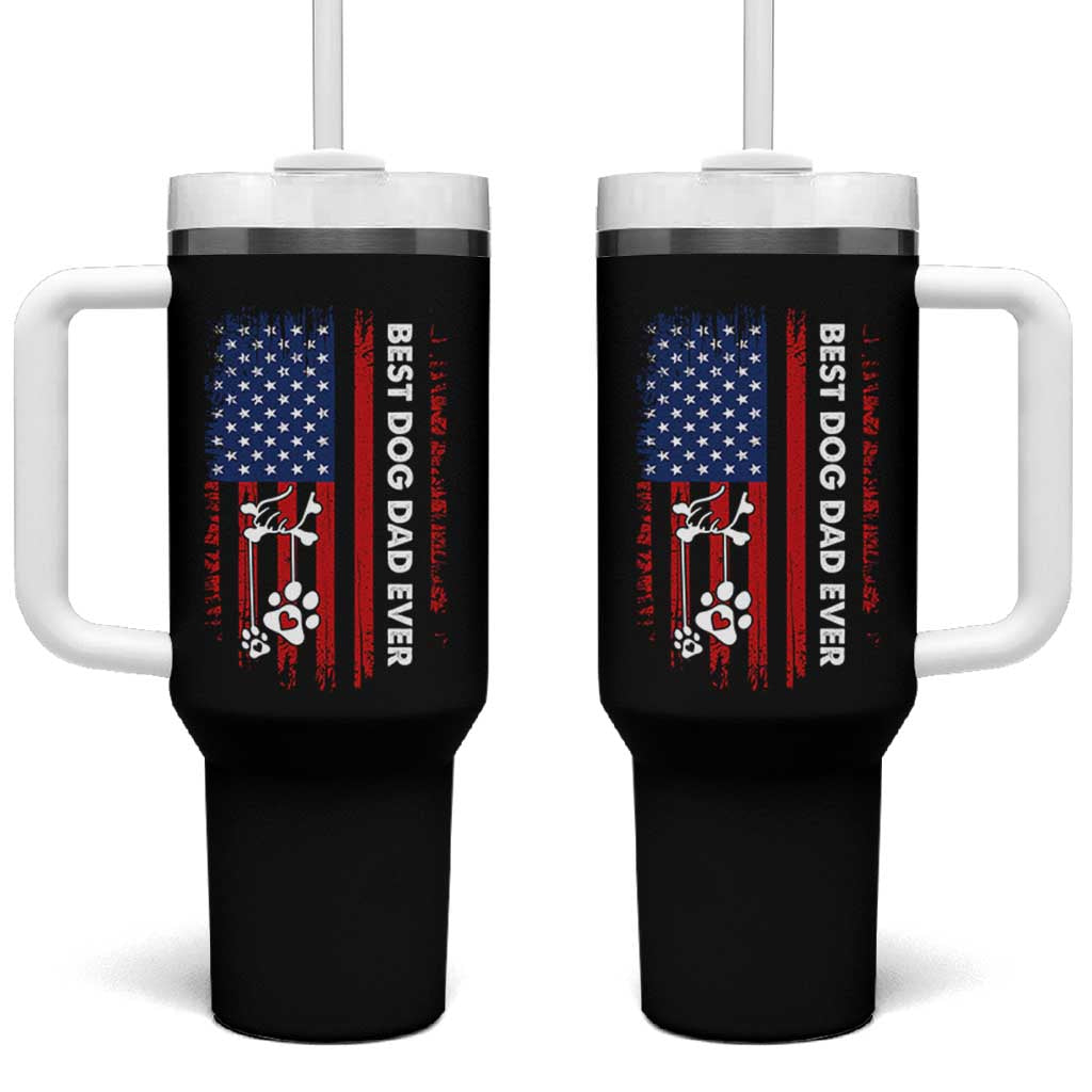 Best Dog Dad Ever Tumbler With Handle Fathers Day Gift From Dog USA Flag Puppy Lover Paw