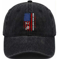 Best Dog Dad Ever Washed Cotton Baseball Cap Fathers Day Gift From Dog USA Flag Puppy Lover Paw
