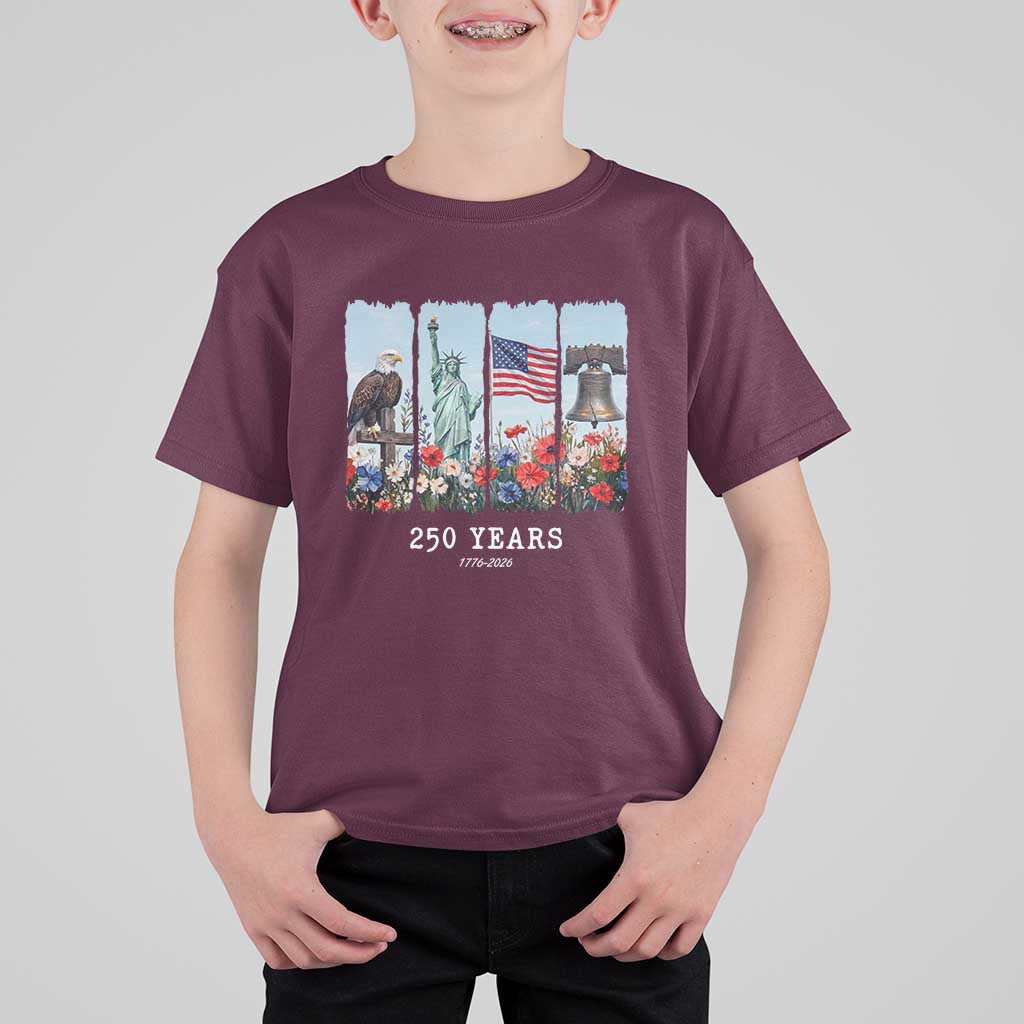 250 Years American 1776 2026 T Shirt For Kid 250th 4th July Independence Day Eagle Statue of Liberty Flag
