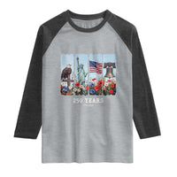 250 Years American 1776 2026 Raglan Shirt 250th 4th July Independence Day Eagle Statue of Liberty Flag