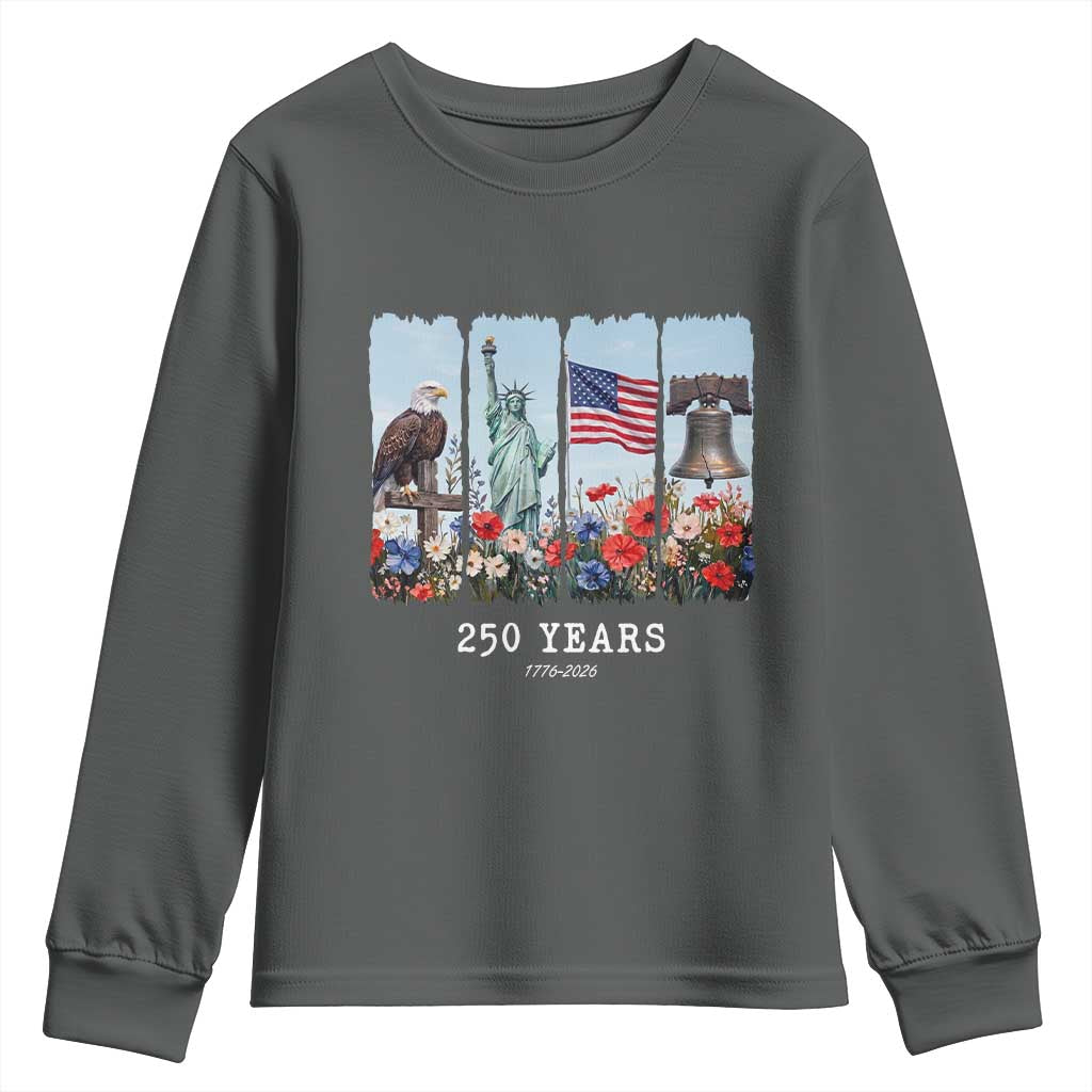 250 Years American 1776 2026 Youth Sweatshirt 250th 4th July Independence Day Eagle Statue of Liberty Flag