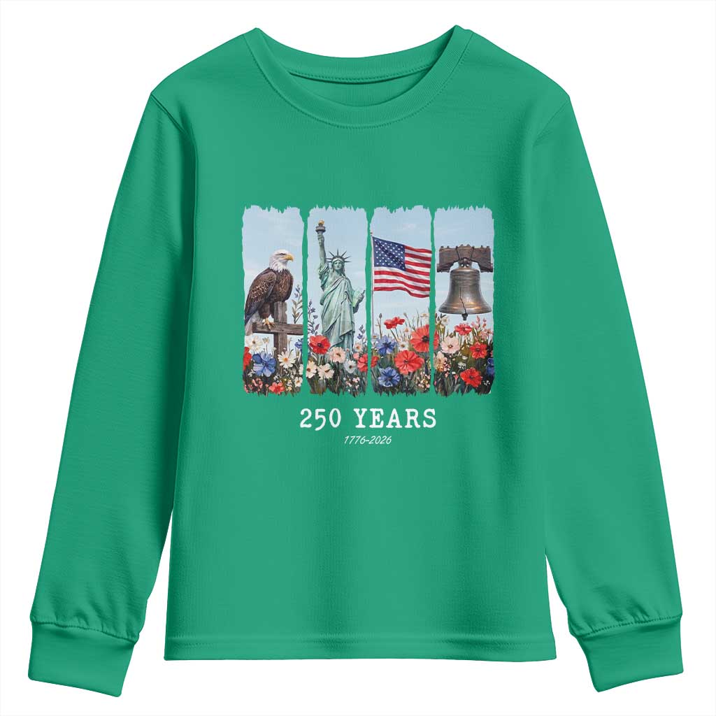 250 Years American 1776 2026 Youth Sweatshirt 250th 4th July Independence Day Eagle Statue of Liberty Flag