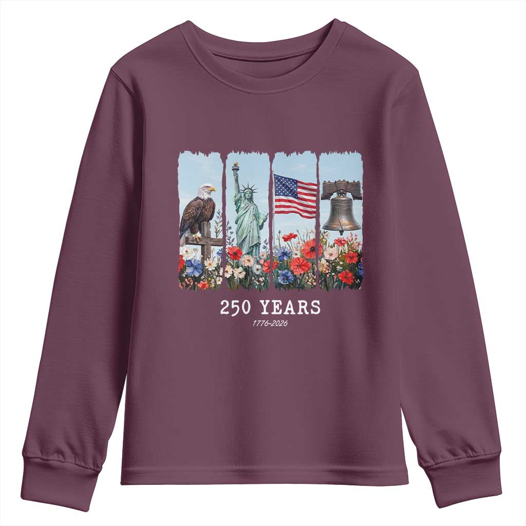 250 Years American 1776 2026 Youth Sweatshirt 250th 4th July Independence Day Eagle Statue of Liberty Flag