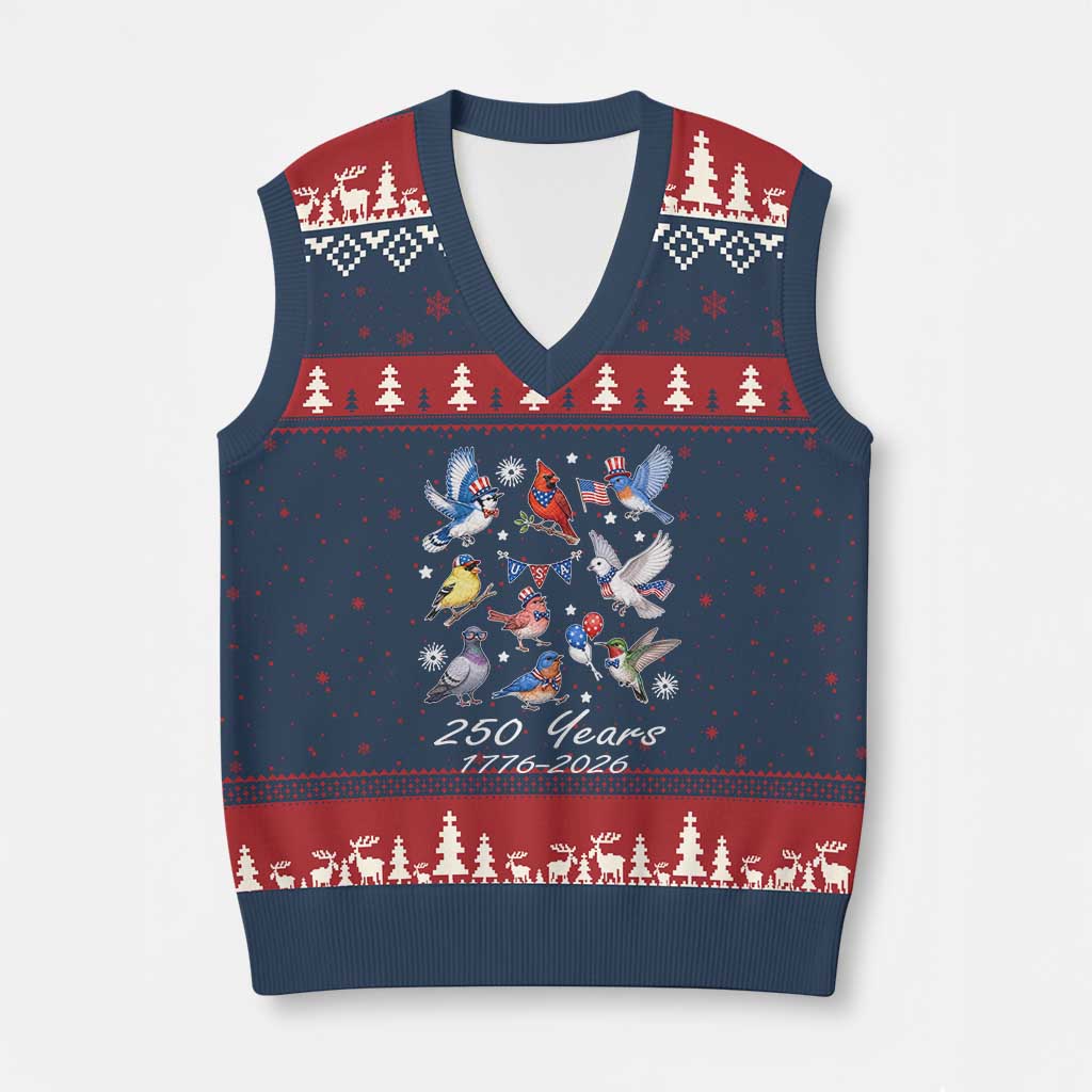 USA 250th Anniversary Bird V-Neck Knit Sweater Vest Patriotic American Birds Independence Day Birdwatchers Birders
