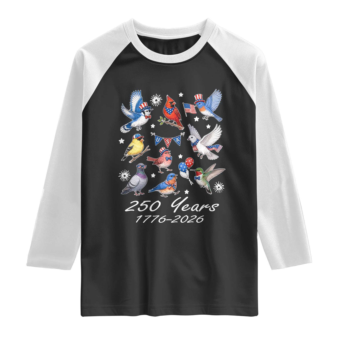 USA 250th Anniversary Bird Raglan Shirt Patriotic American Birds Independence Day Birdwatchers Birders
