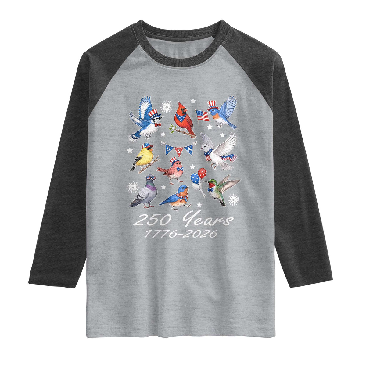 USA 250th Anniversary Bird Raglan Shirt Patriotic American Birds Independence Day Birdwatchers Birders