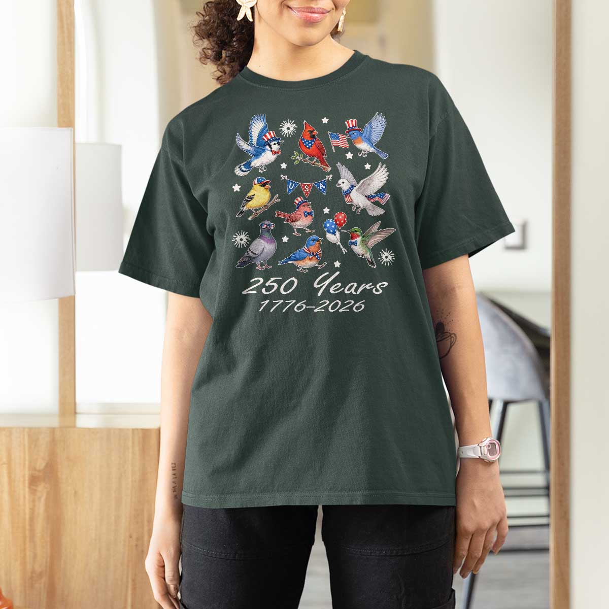 USA 250th Anniversary Bird T Shirt For Women Patriotic American Birds Independence Day Birdwatchers Birders
