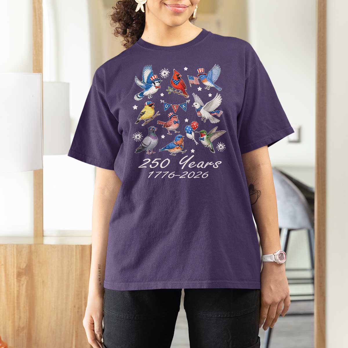 USA 250th Anniversary Bird T Shirt For Women Patriotic American Birds Independence Day Birdwatchers Birders