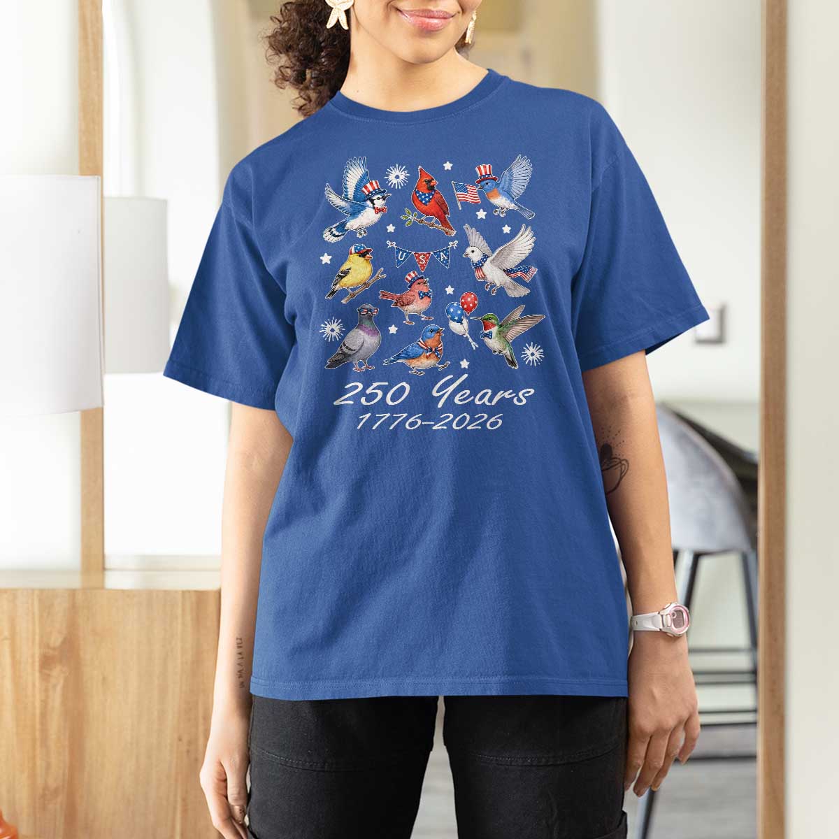 USA 250th Anniversary Bird T Shirt For Women Patriotic American Birds Independence Day Birdwatchers Birders