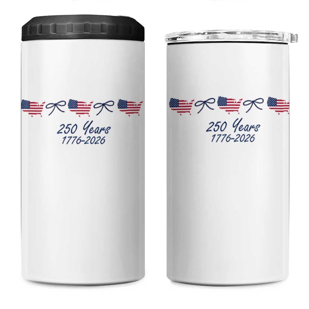 250th Anniversary USA 4 in 1 Can Cooler Tumbler American Flag Dainty Bow 4th of July