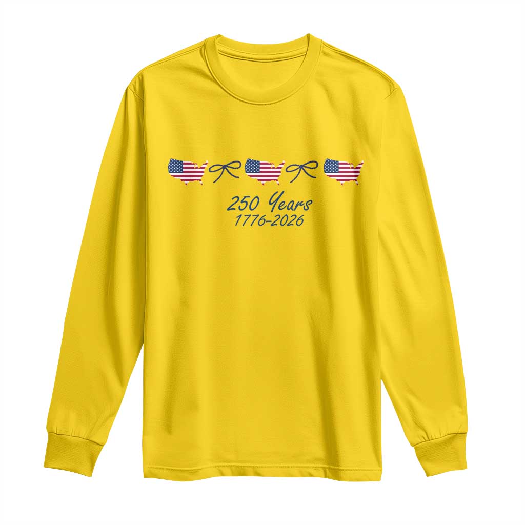 250th Anniversary USA Long Sleeve Shirt American Flag Dainty Bow 4th of July