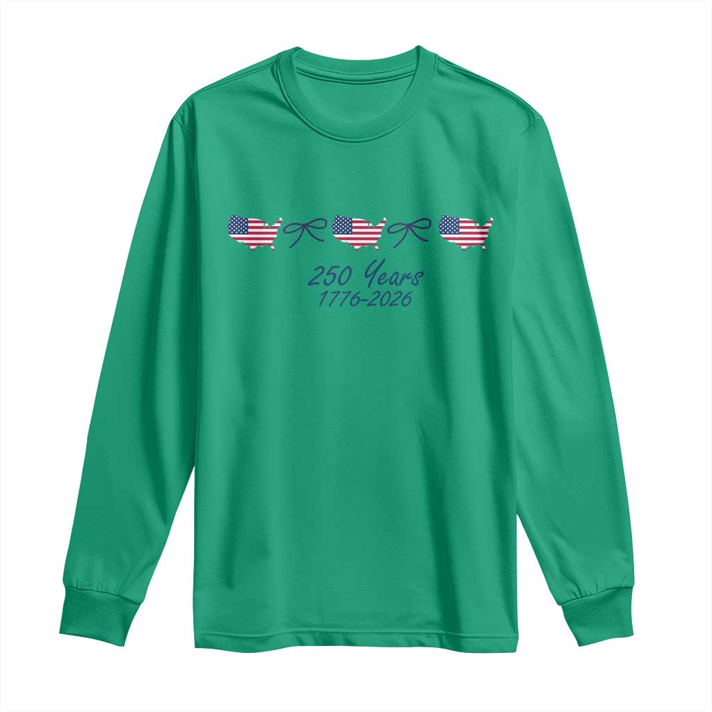 250th Anniversary USA Long Sleeve Shirt American Flag Dainty Bow 4th of July