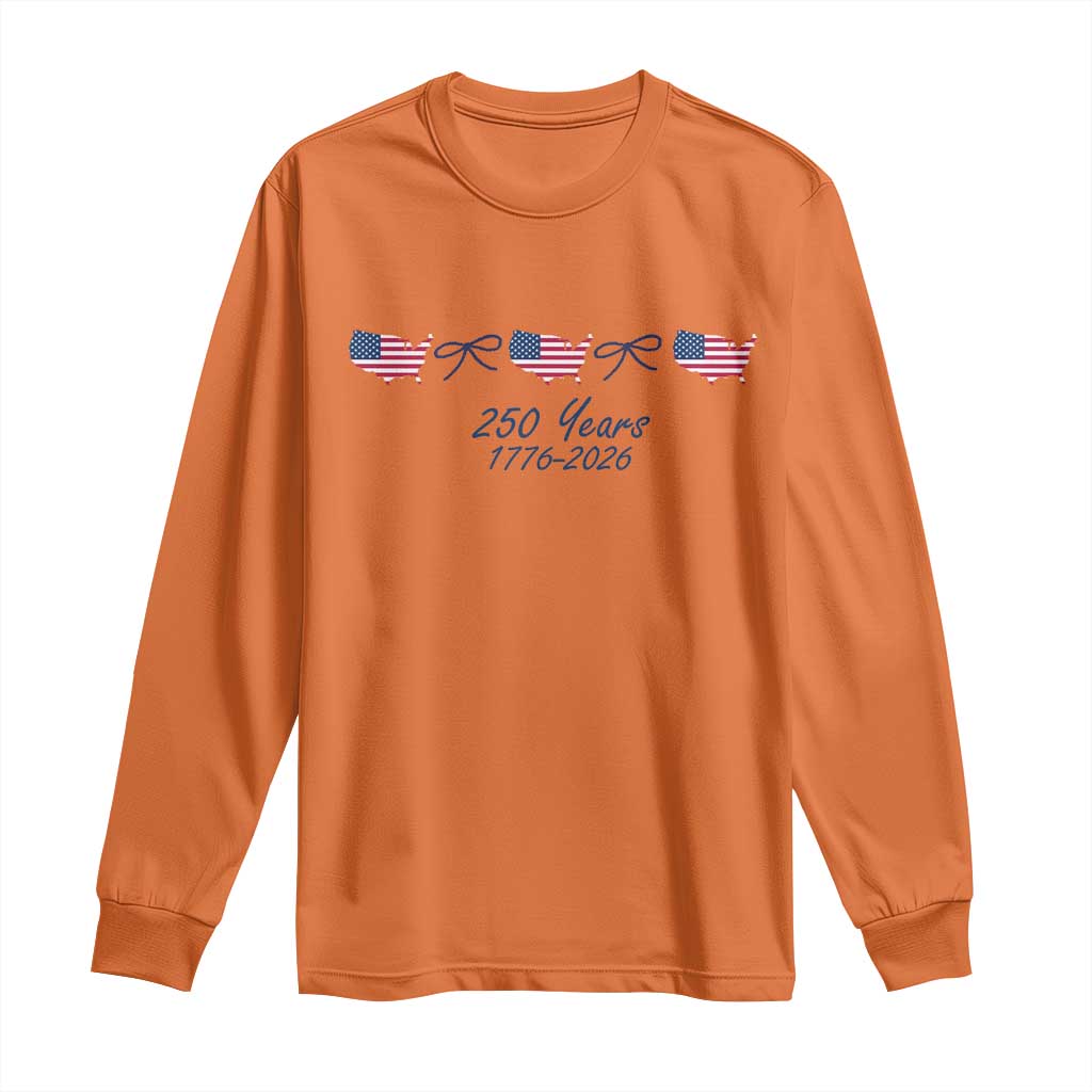 250th Anniversary USA Long Sleeve Shirt American Flag Dainty Bow 4th of July