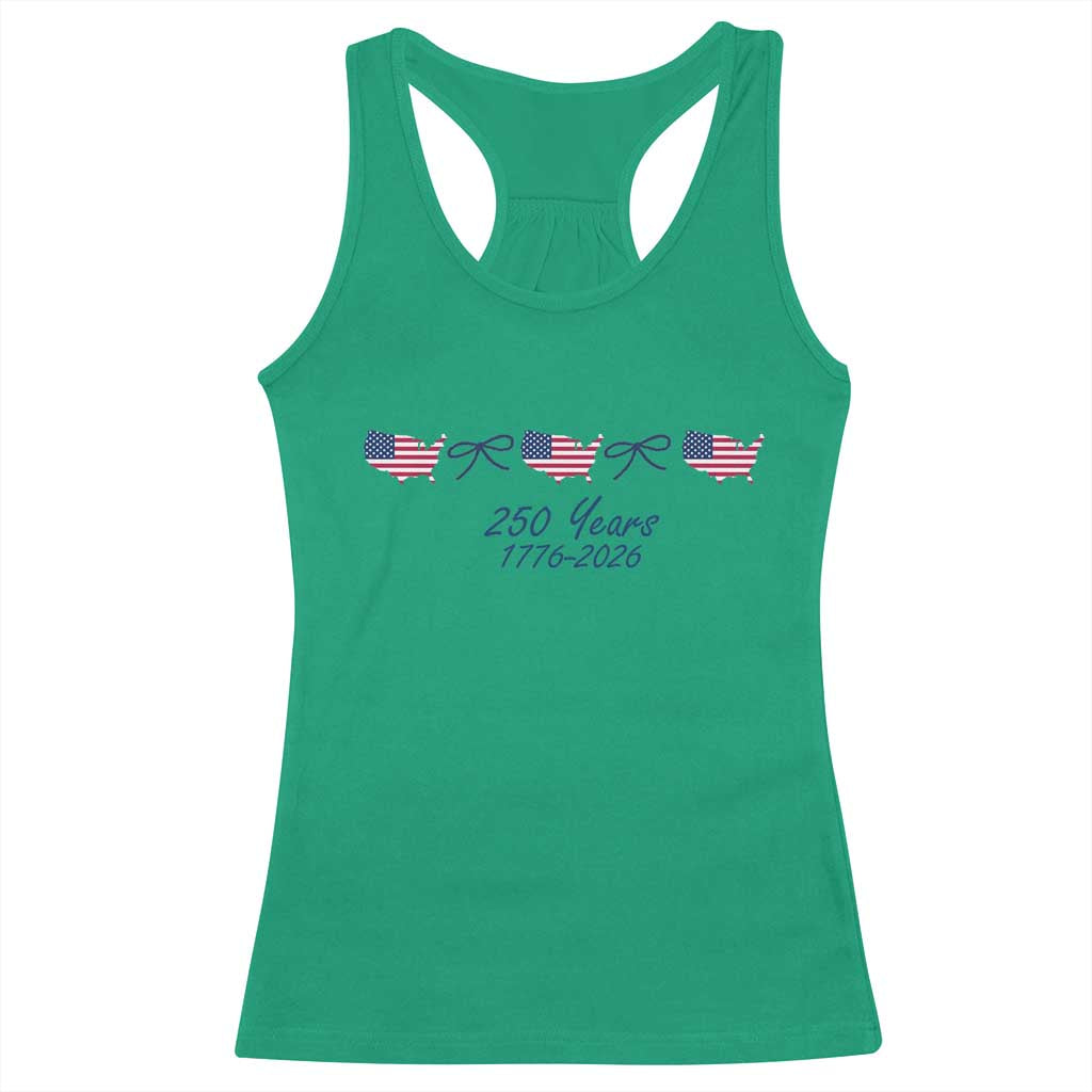250th Anniversary USA Racerback Tank Top American Flag Dainty Bow 4th of July