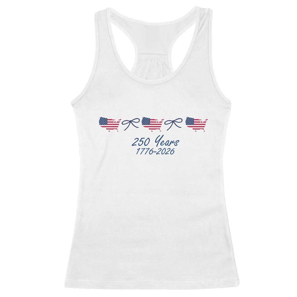 250th Anniversary USA Racerback Tank Top American Flag Dainty Bow 4th of July