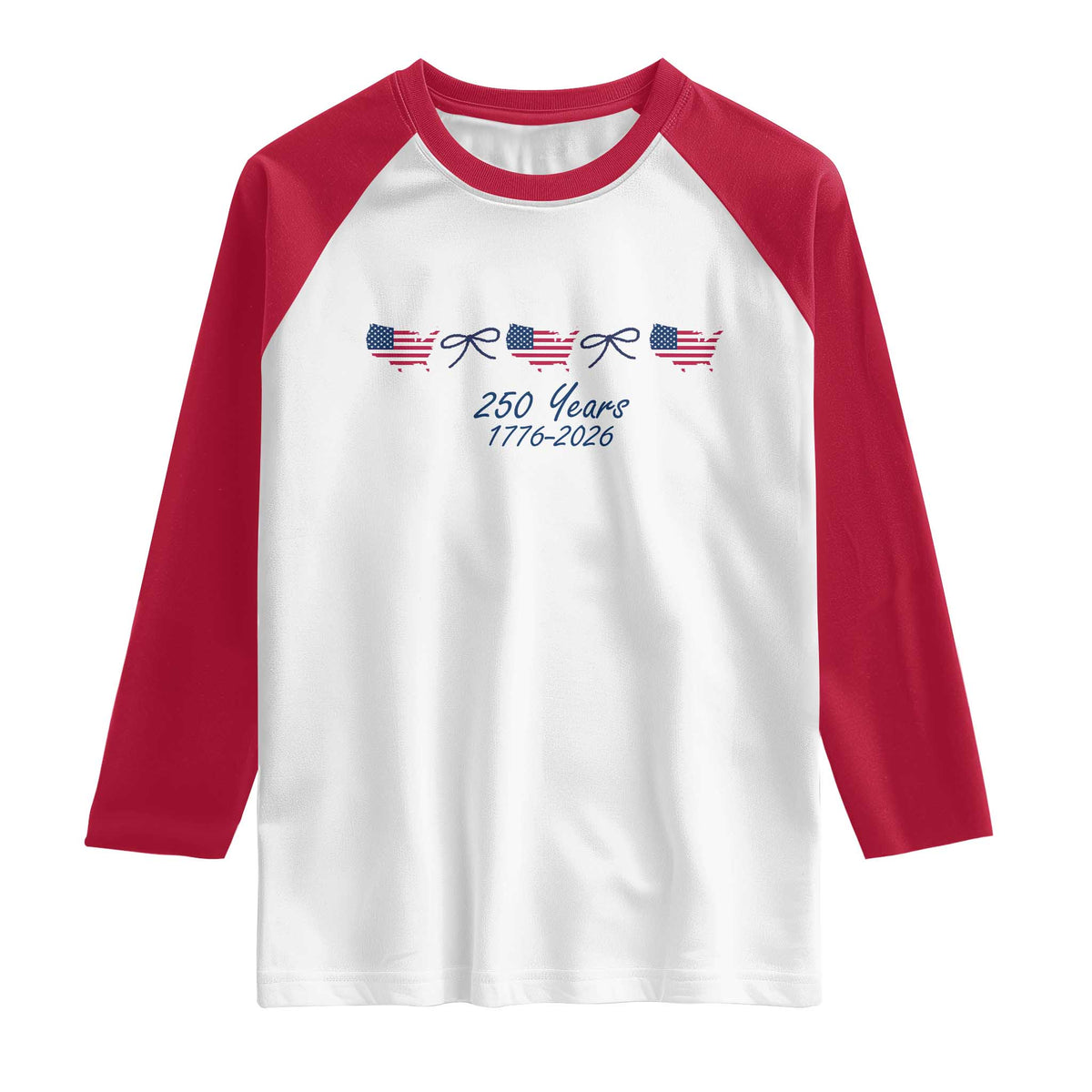 250th Anniversary USA Raglan Shirt American Flag Dainty Bow 4th of July