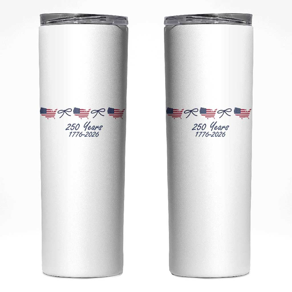 250th Anniversary USA Skinny Tumbler American Flag Dainty Bow 4th of July