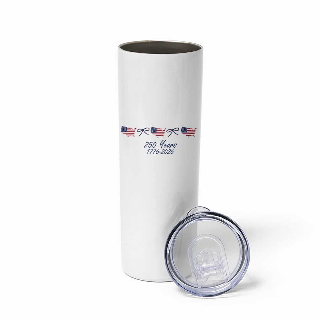 250th Anniversary USA Skinny Tumbler American Flag Dainty Bow 4th of July