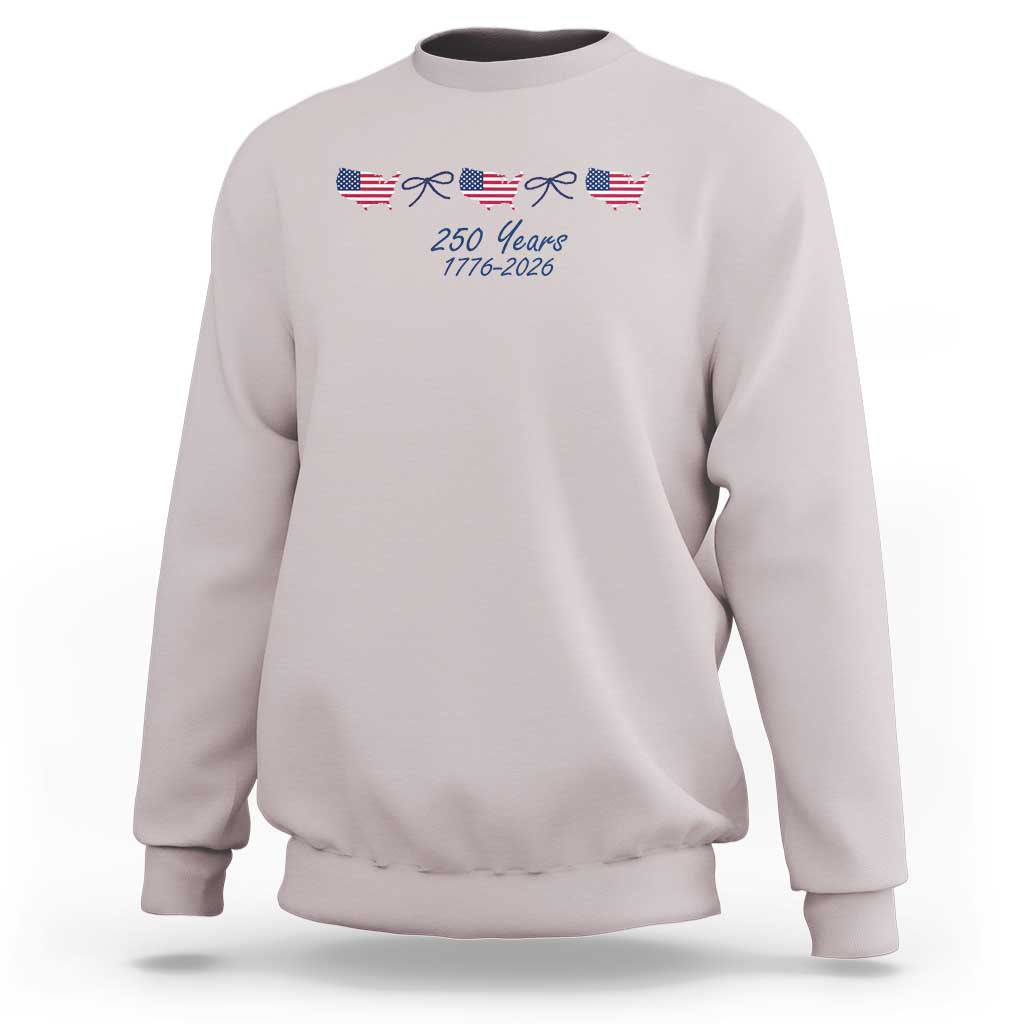 250th Anniversary USA Sweatshirt American Flag Dainty Bow 4th of July