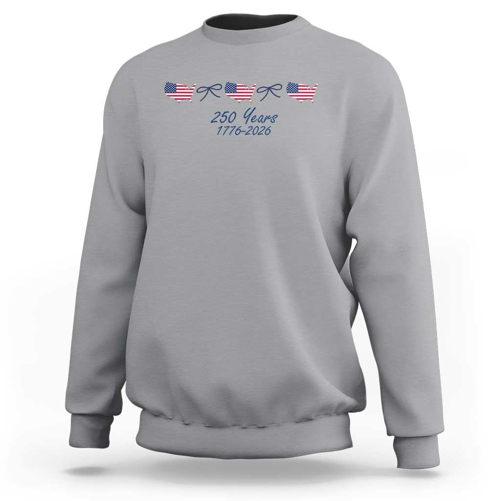 250th Anniversary USA Sweatshirt American Flag Dainty Bow 4th of July