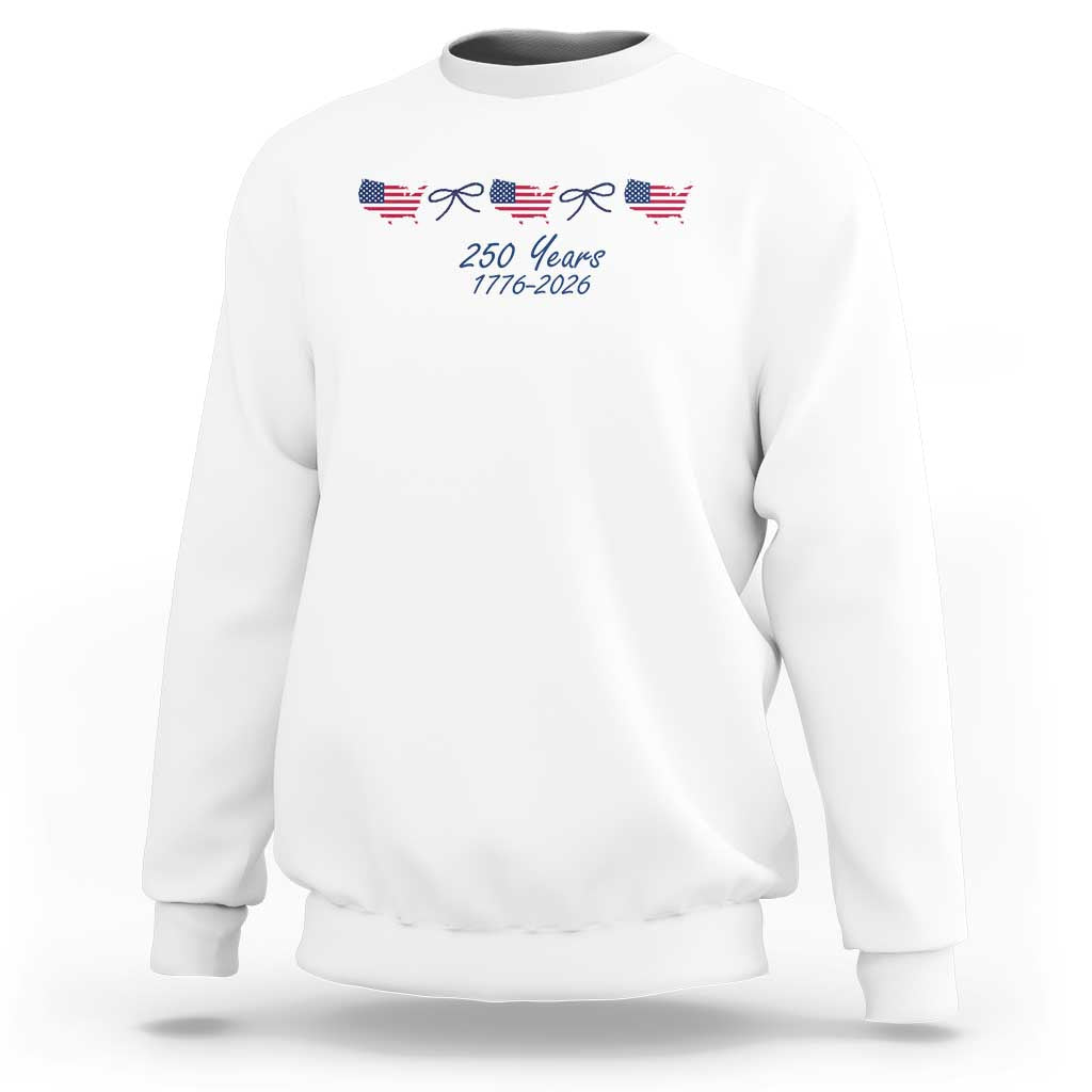 250th Anniversary USA Sweatshirt American Flag Dainty Bow 4th of July