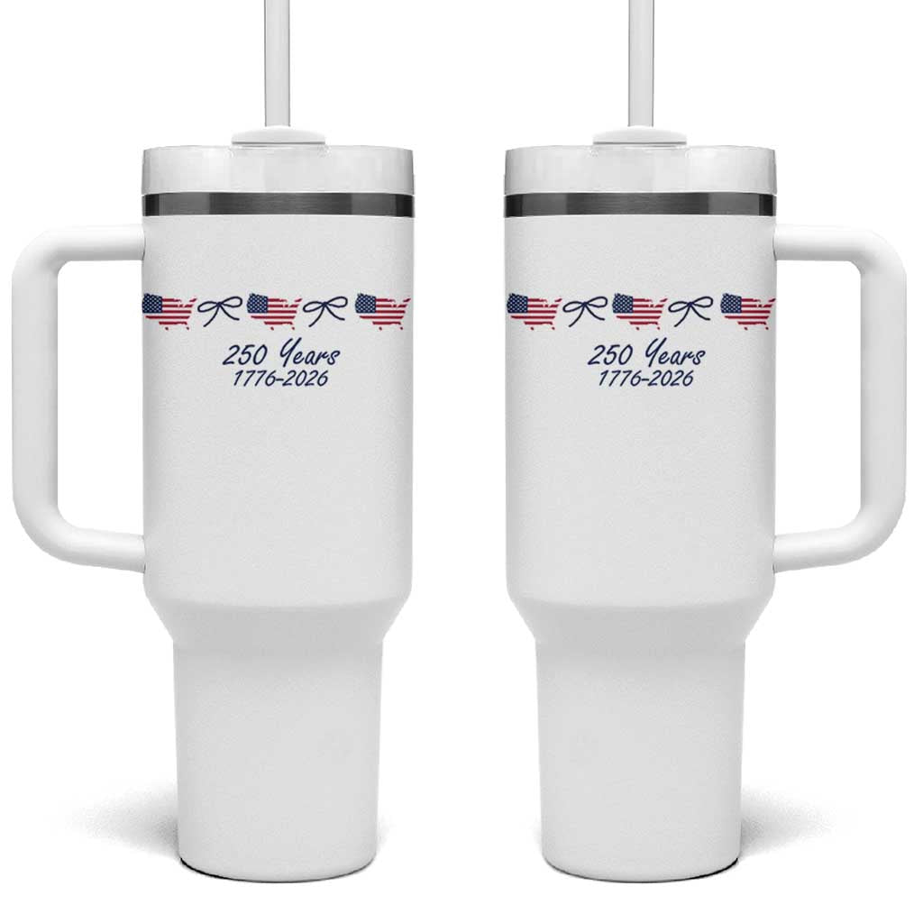 250th Anniversary USA Tumbler With Handle American Flag Dainty Bow 4th of July