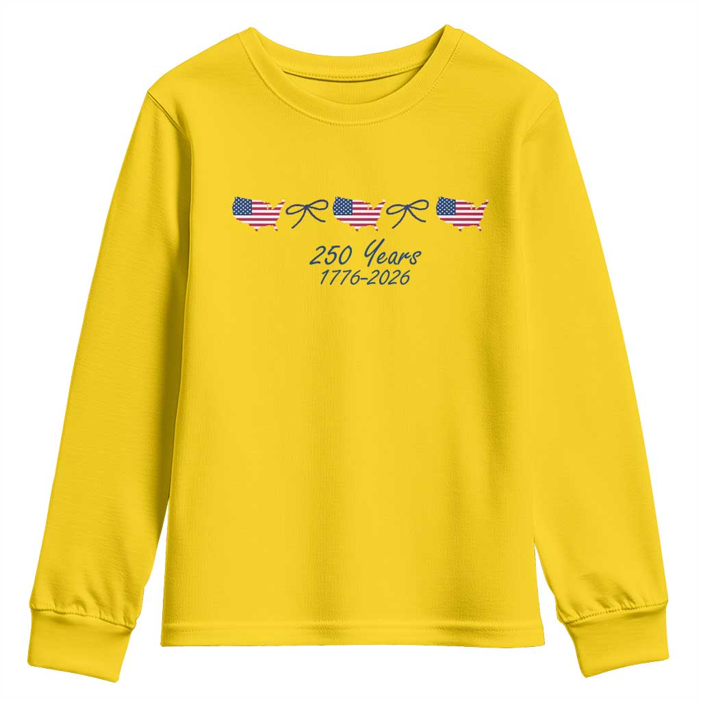 250th Anniversary USA Youth Sweatshirt American Flag Dainty Bow 4th of July