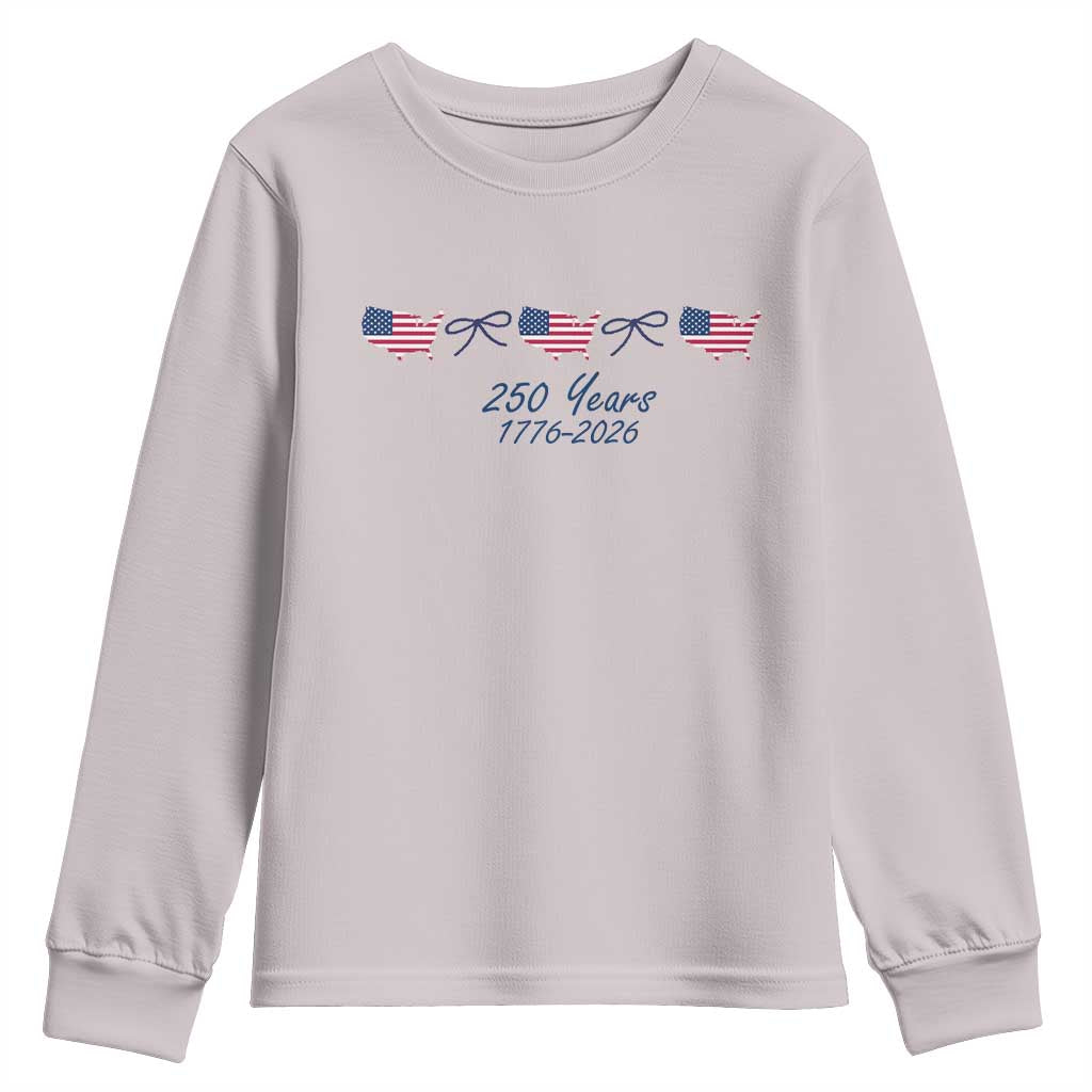 250th Anniversary USA Youth Sweatshirt American Flag Dainty Bow 4th of July