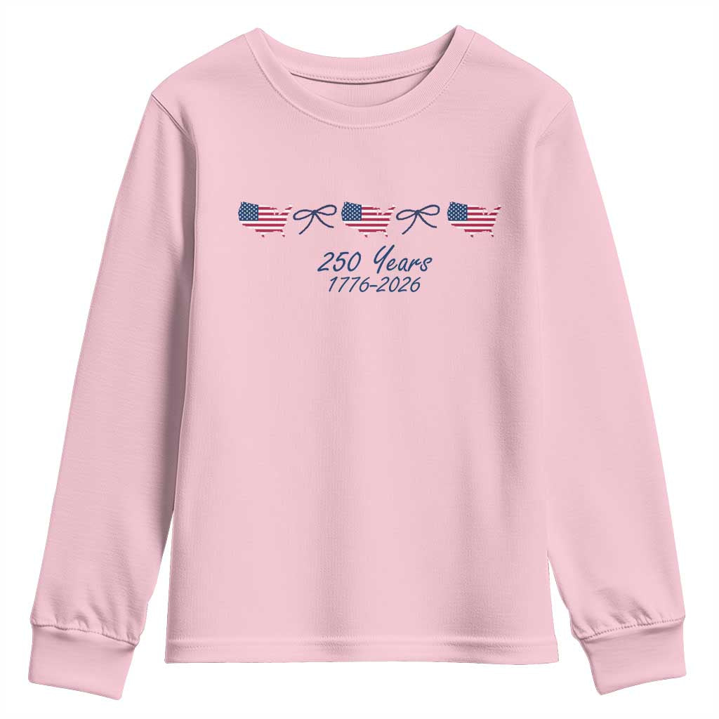 250th Anniversary USA Youth Sweatshirt American Flag Dainty Bow 4th of July