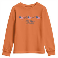 250th Anniversary USA Youth Sweatshirt American Flag Dainty Bow 4th of July