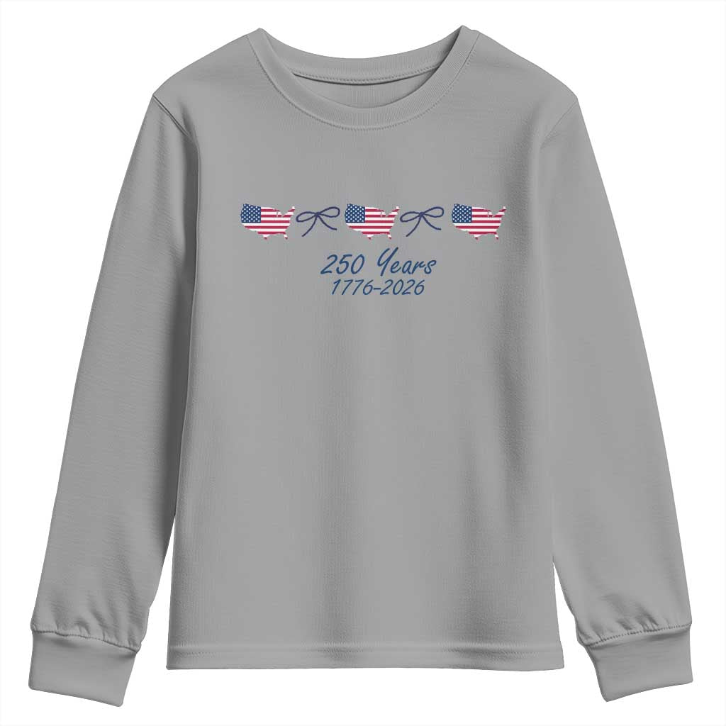 250th Anniversary USA Youth Sweatshirt American Flag Dainty Bow 4th of July