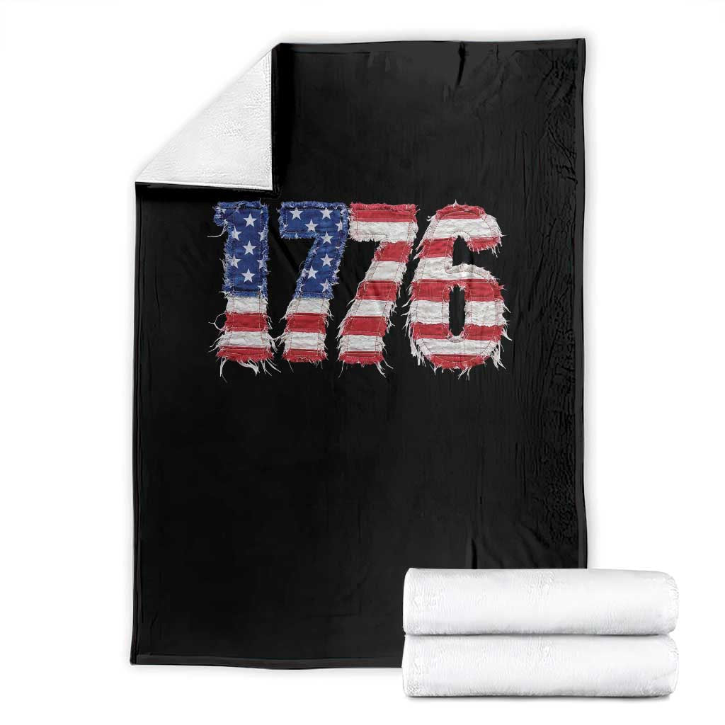 Distressed Faux Patchwork 1776 USA Flag Throw Blanket Vintage Effect Printing Patriotic Graphic 4th Of July Independence Day