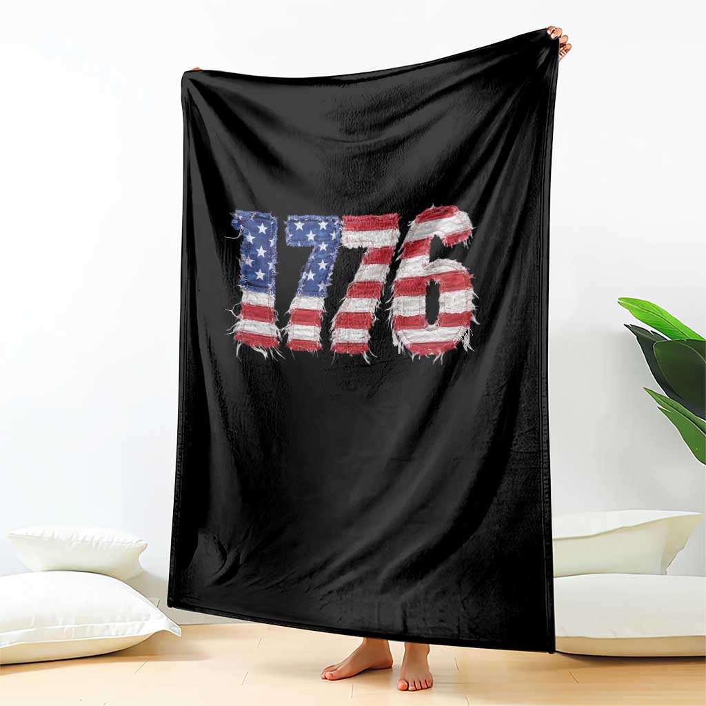 Distressed Faux Patchwork 1776 USA Flag Throw Blanket Vintage Effect Printing Patriotic Graphic 4th Of July Independence Day