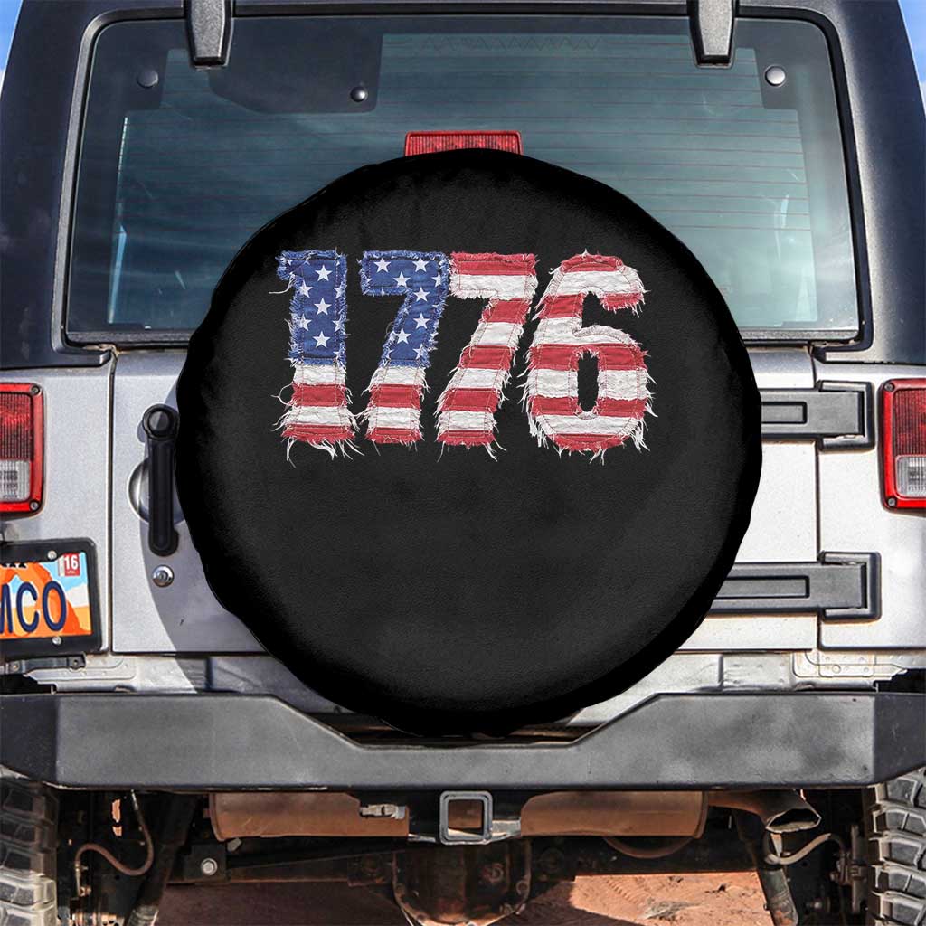 Distressed Faux Patchwork 1776 USA Flag Spare Tire Cover Vintage Effect Printing Patriotic Graphic 4th Of July Independence Day