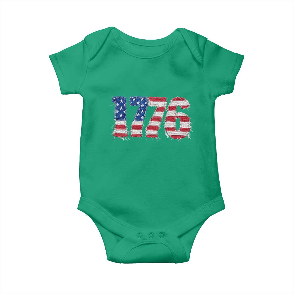 Distressed Faux Patchwork 1776 USA Flag Baby Onesie Vintage Effect Printing Patriotic Graphic 4th Of July Independence Day