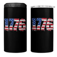 Distressed Faux Patchwork 1776 USA Flag 4 in 1 Can Cooler Tumbler Vintage Effect Printing Patriotic Graphic 4th Of July Independence Day