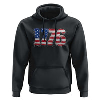 Distressed Faux Patchwork 1776 USA Flag Hoodie Vintage Effect Printing Patriotic Graphic 4th Of July Independence Day