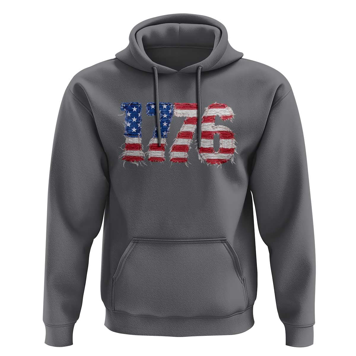 Distressed Faux Patchwork 1776 USA Flag Hoodie Vintage Effect Printing Patriotic Graphic 4th Of July Independence Day