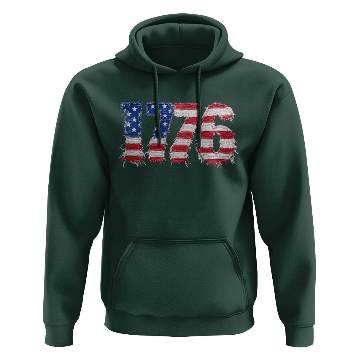 Distressed Faux Patchwork 1776 USA Flag Hoodie Vintage Effect Printing Patriotic Graphic 4th Of July Independence Day